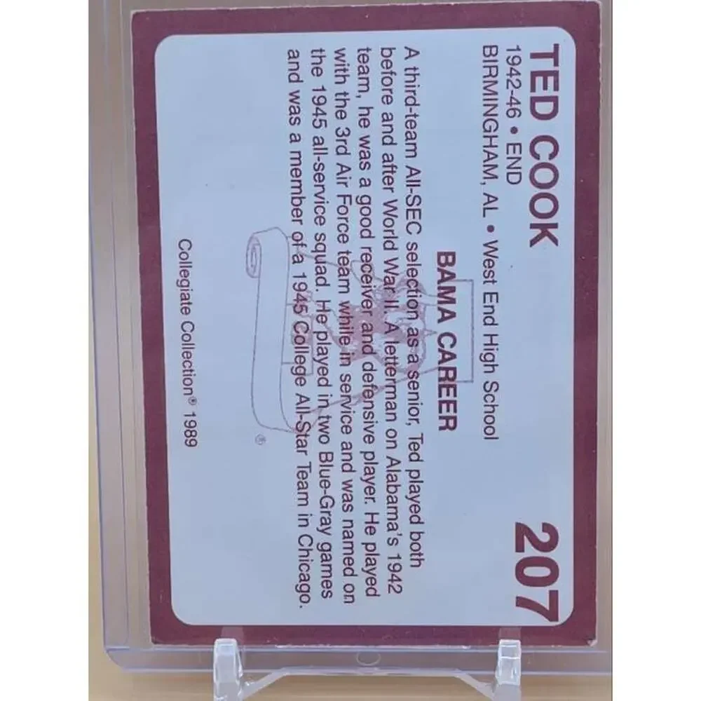 1989 Collegiate Collection Coke Alabama Crimson Tide (580) #207 Ted Cook Card